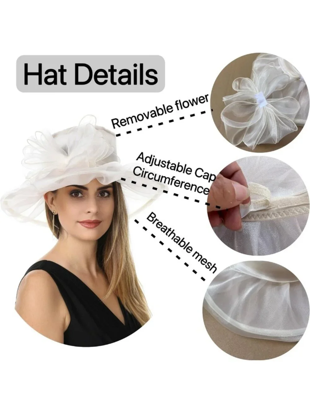Elegant Women's Organza Fascinator Hat for Church, Derby, Bridal & Tea Party